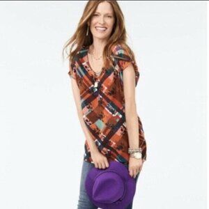 CAbi Women Lattice Top Sz S Zadie Flower Check Style 3773 Cami Semi Sheer Plaid